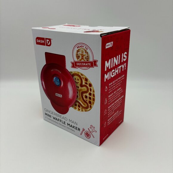 Dash Gingerbread Man Red Mini Waffle Maker Kitchen Christmas Breakfast Appliance - Picture 1 of 3
